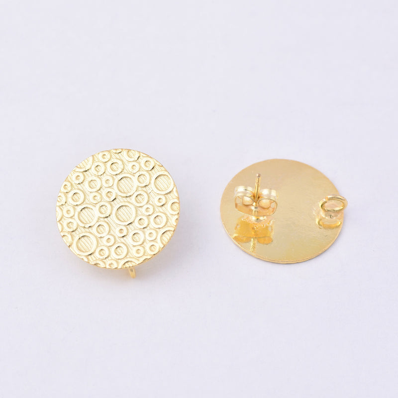 Gold Textured Circle Earring Components Ear Studs For Earring Makings