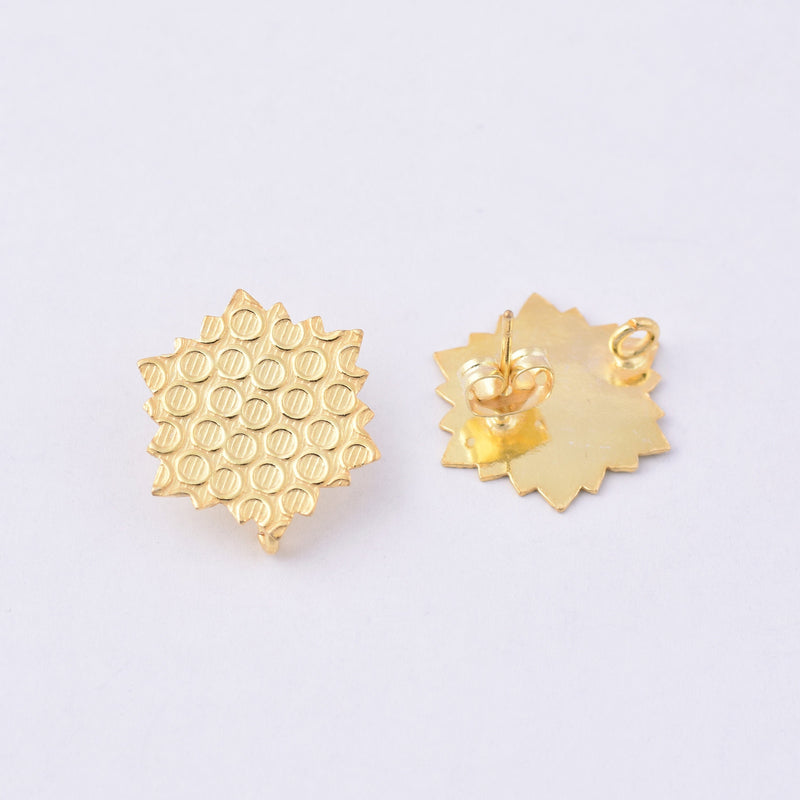 Gold Textured Snow Flake post earring Ear Studs For Earring Makings