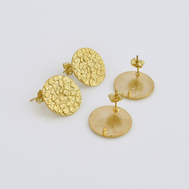 Gold Textured Round Ear Studs For Earring Makings