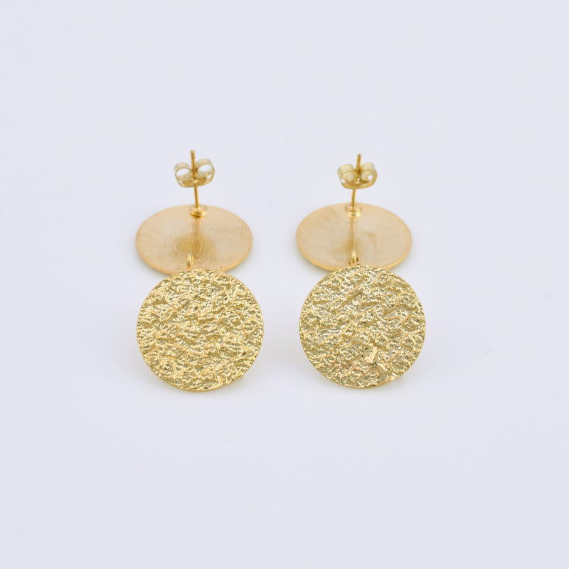 Gold Plated Textured Round Earring Studs