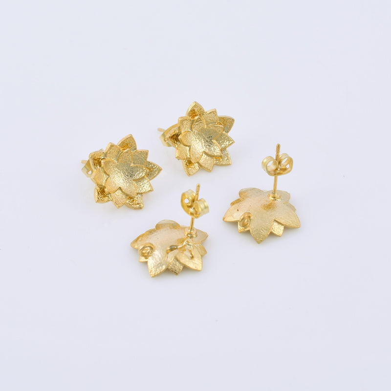 Gold Floral Lotus Earring Components Ear Studs For Earring Makings